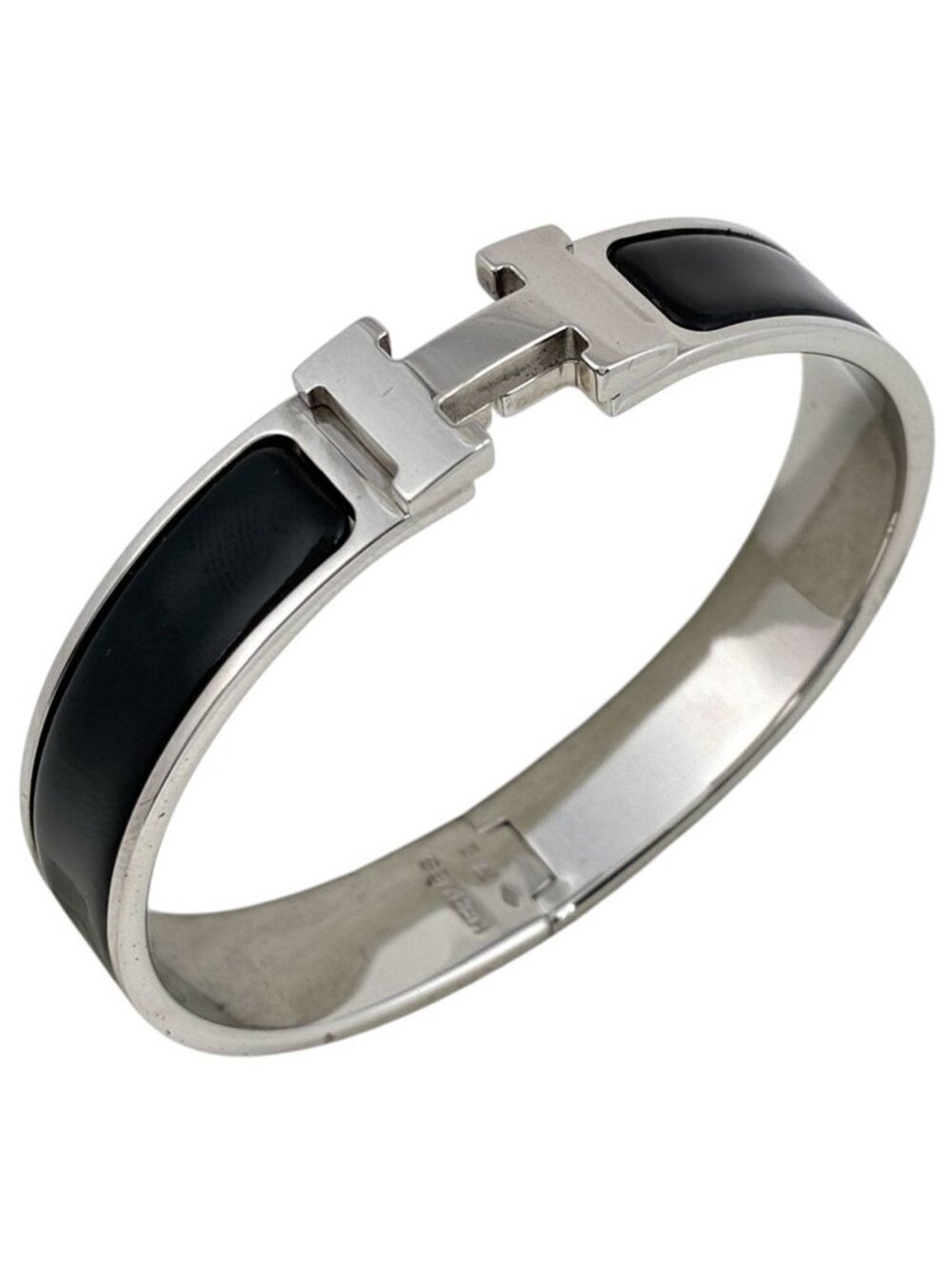 Hermes Clic H Bangle Enamel Bracelet Clic Clac Silver Plated Black